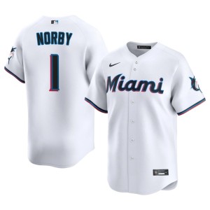 MLB Miracle Marlins Men #1 White Connor Norby Jerseys 411572-452