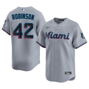 Game Mens Jackie Robinson #42 Gray Miracle Marlins Jerseys 915812-567