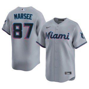 Stitched #87 Marlins Mens Gray Jakob Marsee Jerseys 116740-697
