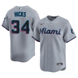 Limited Liam Hicks Men's Miracle Marlins Gray #34 Jerseys 305233-924