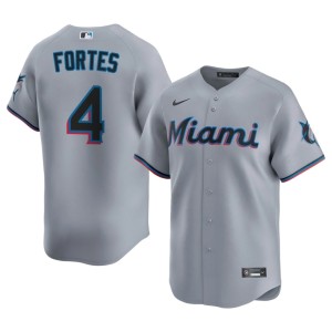 Embroidery #4 Mens Gray Nick Fortes Miami Marlins Jersey 857700-980