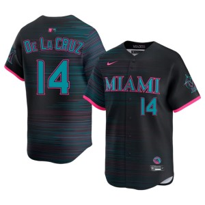MLB City Connect Marlins Bryan De La Cruz Men's #14 Black Jersey 542804-117