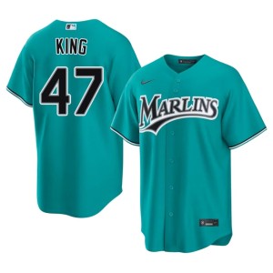 Official Teal Men Miracle Marlins John King #47 Jersey 383277-352