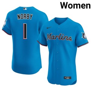 Official #1 Miami Marlins Women's Blue Connor Norby Jerseys 270057-395