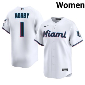 2026 Connor Norby Marlins Women White #1 Jerseys 777712-982