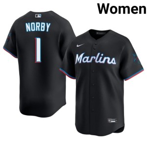 Player Black Connor Norby #1 Miami Marlins Women's Jerseys 170914-612