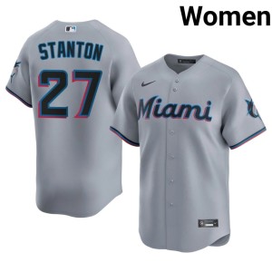 Stitched #27 Women's MIA Marlins Gray Giancarlo Stanton Jerseys 290174-464