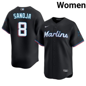 New #8 Javier Sanoja Black Womens Miracle Marlins Jersey 613282-427