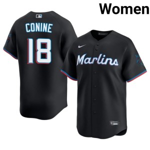 Embroidery Jeff Conine Black #18 The Fish Womens Jerseys 892134-685
