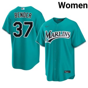 Player Anthony Bender #37 Women's MIA Marlins Teal Jerseys 817929-883