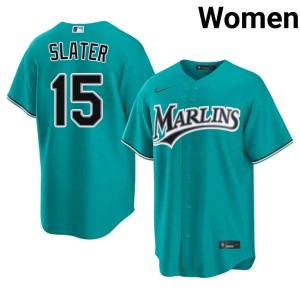 Official Austin Slater #15 MIA Marlins Teal Women's Jerseys 438436-257
