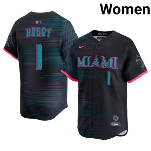 Authentic #1 Womens Black Connor Norby MIA Marlins City Connect Jersey 232809-359
