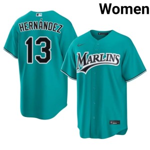 Authentic Marlins Teal #13 Womens Heriberto Hernandez Jerseys 396022-909
