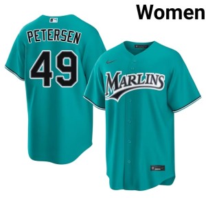 Official #49 Michael Petersen Women's Teal Miracle Marlins Jerseys 739846-351