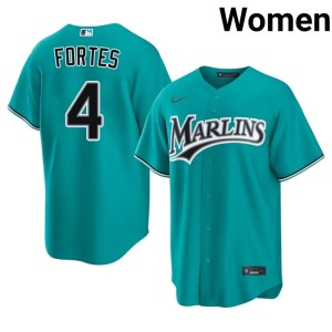 Authentic Nick Fortes Miami Marlins #4 Teal Women Jersey 246366-964