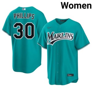 Limited Tyler Phillips Miami Marlins Teal Women's #30 Jerseys 715612-408
