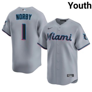 Embroidery #1 Connor Norby Miracle Marlins Youth Gray Jerseys 367886-423