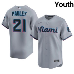 Player #21 Graham Pauley Youth Gray Marlins Jersey 834104-574