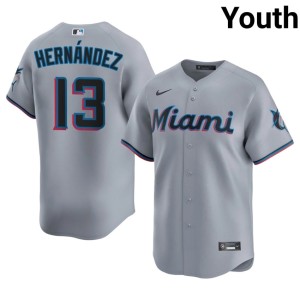 Official Youth Miami Marlins Gray #13 Heriberto Hernandez Jerseys 633857-424