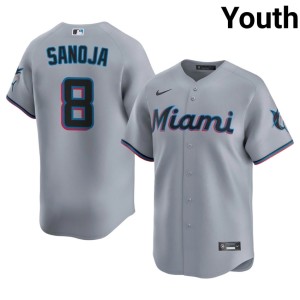New #8 Javier Sanoja Marlins Youth Gray Jerseys 156286-572