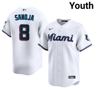 Player #8 Miami White Youth Javier Sanoja Jerseys 899950-467