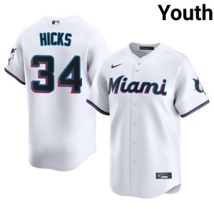 Stitched White Liam Hicks Miracle Marlins Youth #34 Jerseys 329392-833