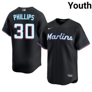 Embroidery Tyler Phillips MIA Marlins Black Youth #30 Jerseys 586727-614