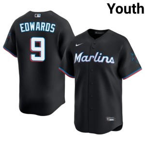 Stitched Xavier Edwards Miracle Marlins #9 Black Youth Jerseys 812697-375