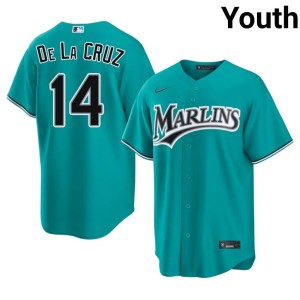 Embroidery #14 Youth Miracle Marlins Bryan De La Cruz Teal Jerseys 662922-707