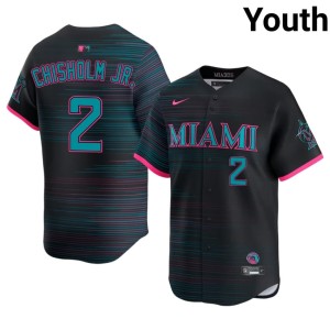 Stitched Jazz Chisholm Jr. #2 Black Youth Miami Marlins City Connect Jerseys 222227-826