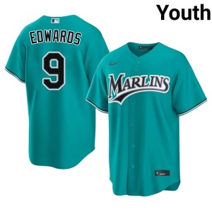 Game Marlins Teal Xavier Edwards #9 Youth Jersey 890265-883